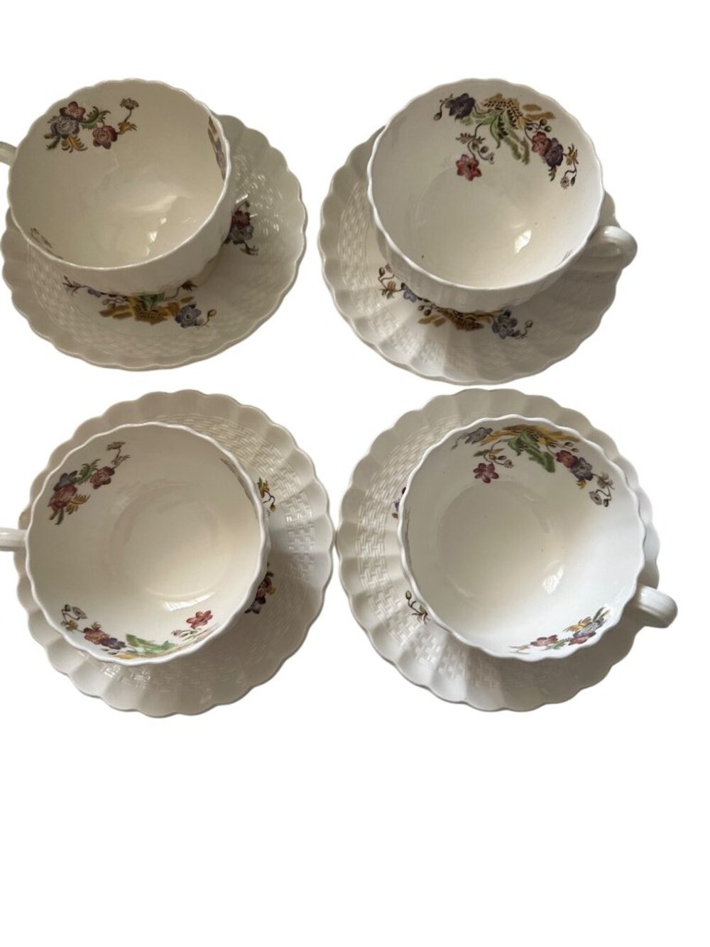 Spode Wicker Lane Coffee Cups & Saucers Set Of 4 Vintage Floral England